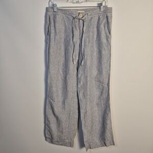 Bananan Republic 8 Beach Resort Linen Blue White Stripe Cropped Drawstring Waist